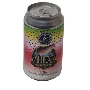 Hex IPA Fall River Brewing Redding CA Empty Beer Can Bottom Opened Rainbow Trout